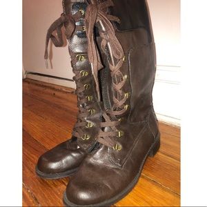 Black/Brown Leather Lace-up combat boots🤎🖤